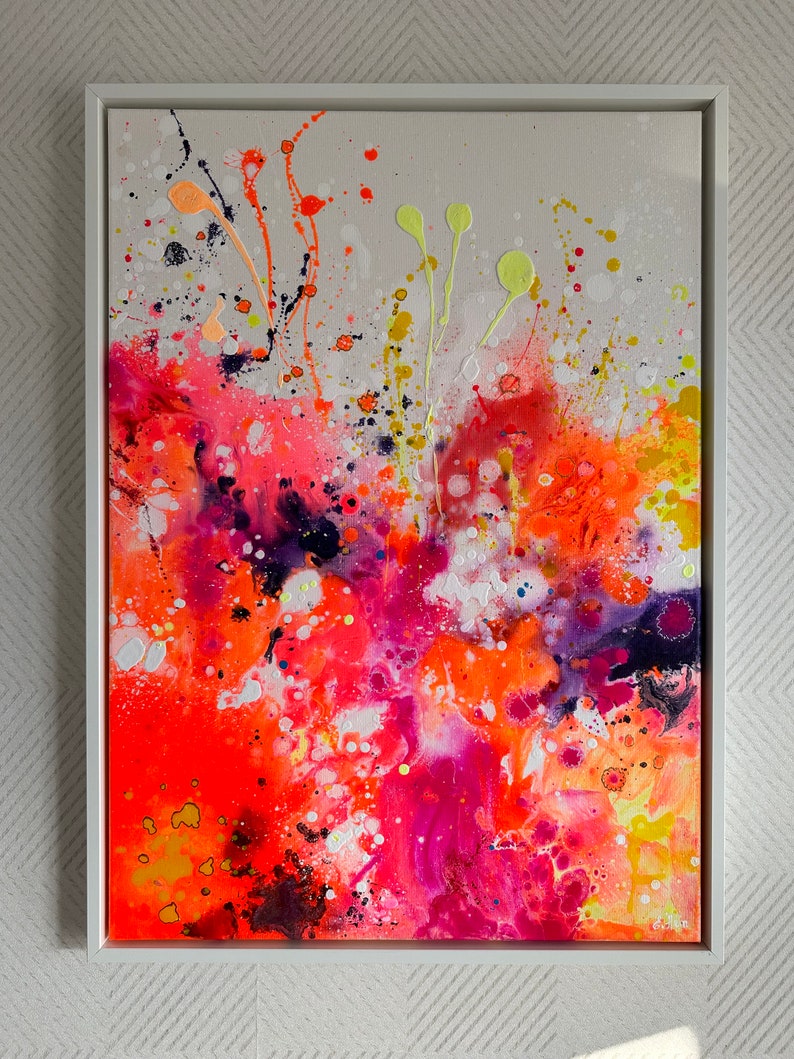 Acryl Bild Abstrakt Kunstwerk auf Leinwand moderne Kunst Gemälde Frühlingshaft Malerei Farbenfroh Neon Farben Design Elenas ARTelier Bild 3