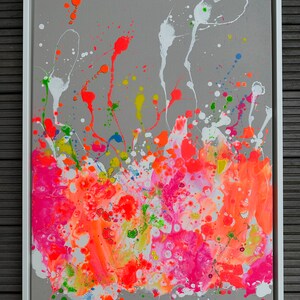 Conjunto de cuadros acrílicos de 2 pinturas en lienzo de arte abstracto dúo Colores neón Llamador de ojos colorido Diseño colorido único Elena's ARTelier imagen 10