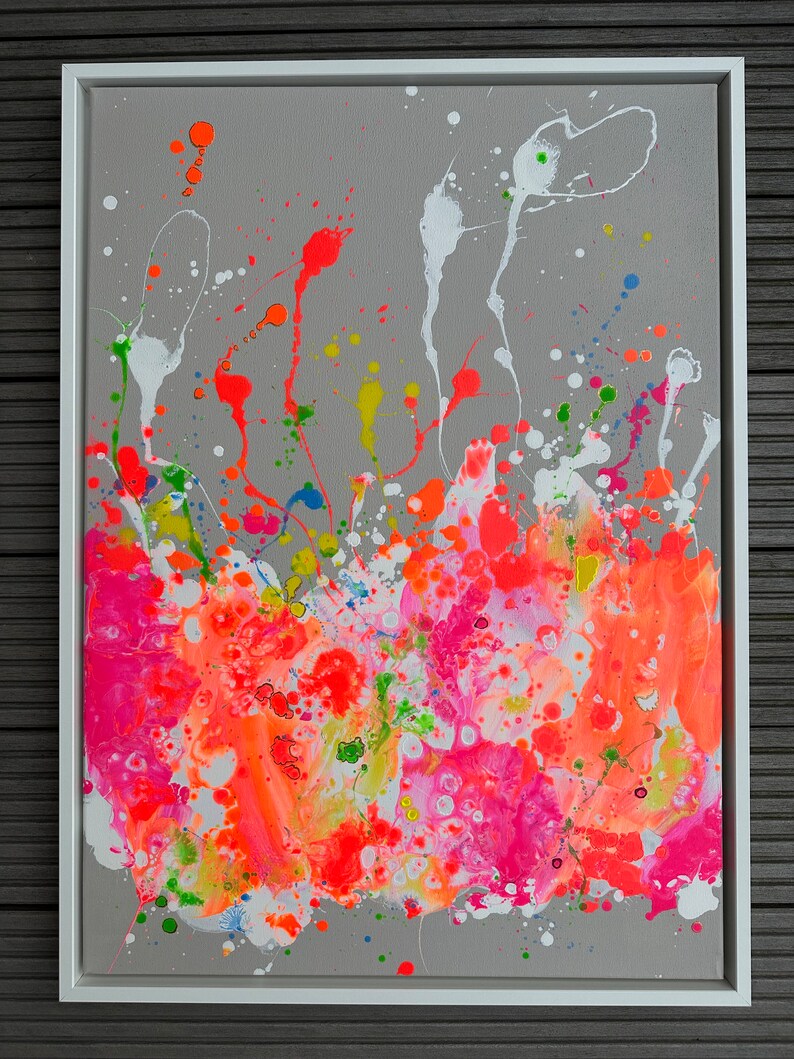 Conjunto de cuadros acrílicos de 2 pinturas en lienzo de arte abstracto dúo Colores neón Llamador de ojos colorido Diseño colorido único Elena's ARTelier imagen 10