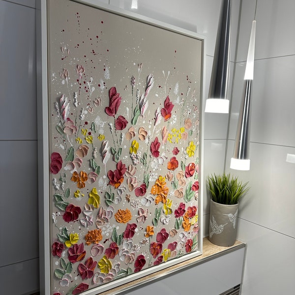 Struktur Bild Acryl Gemälde 3D Kunst auf Leinwand Blumen Art Romantisch Design Elena’s ARTelier Original Kunstwerk