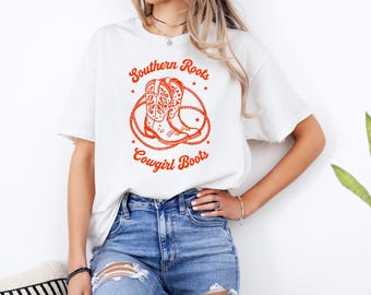 Southern Roots Cowgirl Boots T-Shirt | Western Graphic Tee | Country Girl Shirt | Rodeo Outfit | Southern Style Gift