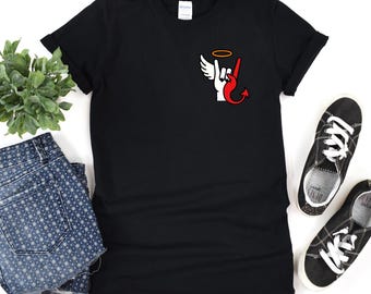 Angel Devil Hand Sign Shirt | Good and Evil Graphic Tee | Aesthetic Streetwear Unisex T-Shirt | Edgy Cool Gift
