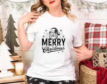 Vintage Santa Merry Christmas T-Shirt | Retro Holiday Graphic Tee | Classic Old-School Santa Claus Christmas Shirt for Festive Winter