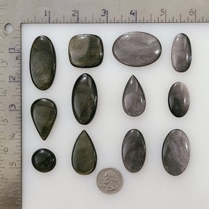 Beautiful Gold & Silver Sheen Obsidian Cabochons - Natural Stone Large Cabs for Wire Wrap Jewelry