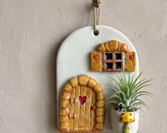 Fairy door ceramic wall vase - 12 x 16 cm , Ceramic wall air plant holder , ceramic colourful wall hanging