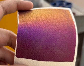 Nebula - Pittura fatta a mano - Acquerelli multicolore - colori cangianti a base di mica - giallo - rosa - viola cangiante - quarto di pastiglia