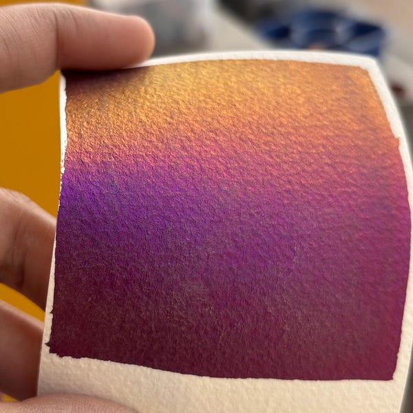 Nebula - Handmade Paint - Multichrome Watercolors- colorshift mica paints - yellow - Pink - Purple shift -  quarter pan