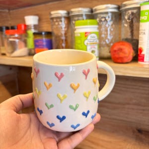 Tiny hearts 3D Handmade Ceramic Mug – 300ml Coffee Mug, Gifts for girlfriend, mommy gifts, kitchen finds image 2