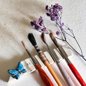 Butterfly ceramic brushrest - imperfect pottery brush holder butterfly-  Artist gift