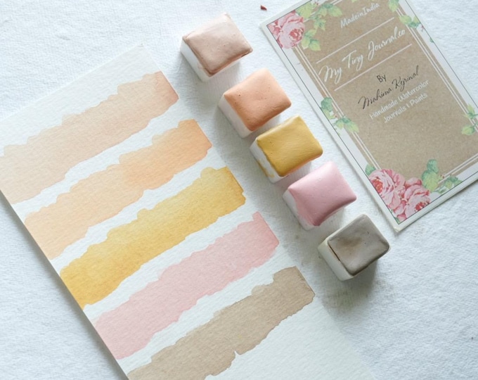 Skin watercolor set of 5 half pans , skin Handmade aquarelle, skin Pastel watercolor set,  cream paint set