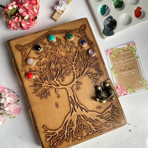 Carnet de notes en cuir Arbre de vie - Carnet de notes en cuir fabriqué à la main 7 x 10 pouces avec journal de conception d'arbre pour l'écriture, journal d'arbre, fabriqué en Inde