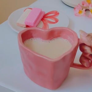 Pink Heart-Shaped Ceramic Mug - Heart ceramic mug, pink Girlfriend Mug- Valentine&#39;s Day Gift Daily Use & Home Decor