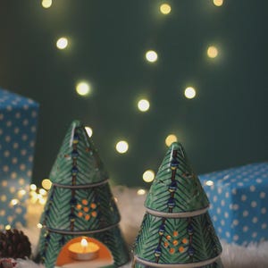 Christmas Ceramic tealight holder , christmas pottery gift, Handmade in India