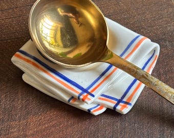 Folded cloth ceramic spoon rest - Handpainted kitchen cloth spoon rest - Limited stock