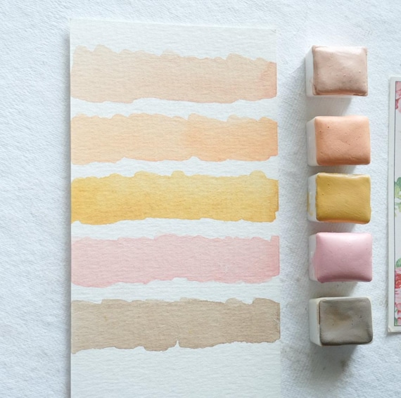 Skin tones - Handmade Watercolor paint set , pastel matt skin paint for Portraits & Illustrations, Artist gift, natural pigment aquarelle