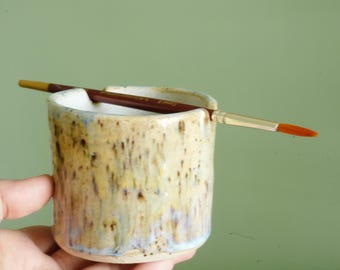 Speckled Handmade Ceramic Brush Rest Cup, Watercolor Paint Palette, brush rinsing cup