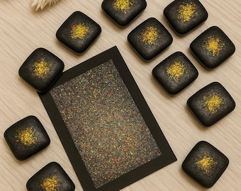 Gothic Dust Watercolor Paint – Black Golden Holo Sparkly Handmade Pan, unique paints