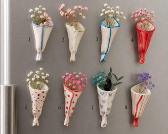 Ceramic Bouqet vase Magnet, Ceramic vase fridge magnet - Cute Ceramic mini bouquet - ceramic party favors
