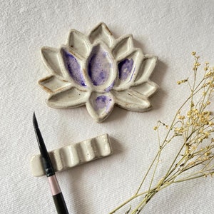 Lotus Ceramic Palette with Brush Rest - Floral Watercolor Mixing Tray