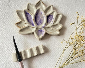Lotus Ceramic Palette with Brushrest - Mixing tray - ceramic Paint Palette- Art Palette- Lotus palette trinket tray - stoneware Palette sale