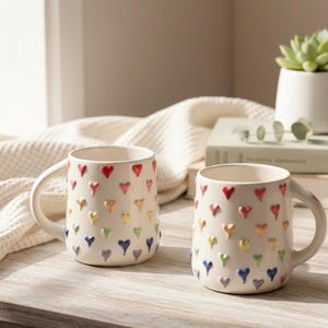 Herz geprägte Keramiktasse 300 ml - Niedliche Herzen 3D Keramiktasse, Geschenk & Wohnkultur, handgemachte Herz 3D Keramiktasse, Weihnachtsgeschenk