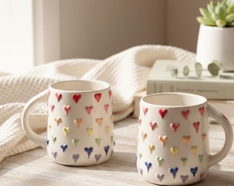 heart embossed Ceramic Mug 300 ml - Cute hearts 3D ceramic mug, Gift & Home Decor , Handmade heart 3D ceramic mug, gift for girlfriend