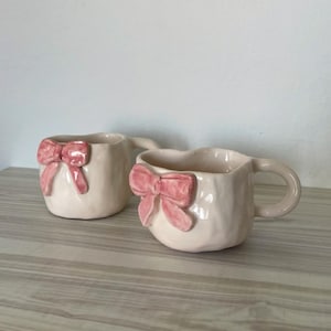 Mini Pink Bow Ceramic Mug 200 ml - Cute bow ceramic mug, pink Girlfriend Mug- Valentine&#39;s Day Gift & Home Decor , Handmade ceramic mug