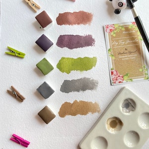 Handmade watercolor set, Old School Palette 5 half pans, aquarelle set - Vegan Watercolor - Natural pigment watercolor set, artist gift set