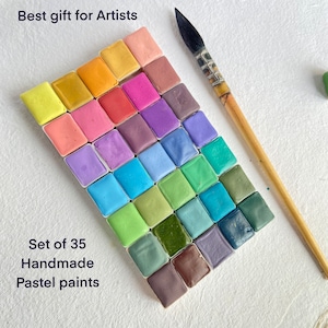 Juego de 35 acuarelas pastel hechas a mano - Regalo para artistas - Pinturas veganas hechas a mano - Juego de regalo de pinturas - Juego de pinturas con pigmentos naturales - Venta al por mayor