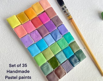 Pastel Handmade Watercolor Paint Set - 35 Half Pans, Artist Gift