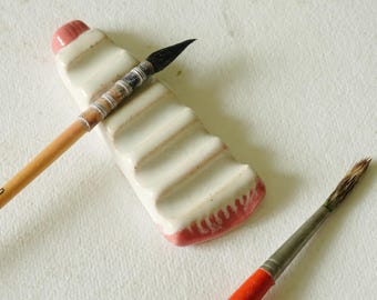 Handmade Ceramic Brush rest - Pink Paint tube themed , Unique pottery gifts ,  art Supplies