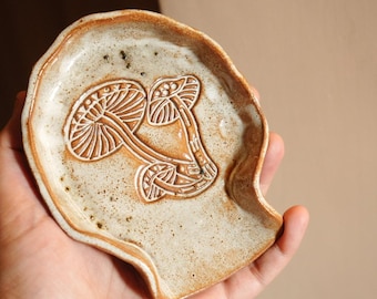 Mushroom rustic ceramic spoon rest - mushroom theme ceramic laddle rest - Limited stock