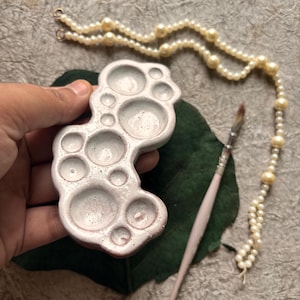 Handmade Ceramic Artist Palette – Speckled Glaze, Botanical Design