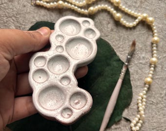 Paleta de cerámica hecha a mano para artistas – Esmalte moteado, diseño botánico