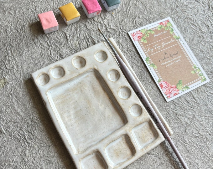 Square large ceramic paint palette with brush rest slot- paint ceramic palette - Best gift for artist -- Artist gift - watercolor