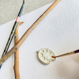 Miniature ceramic paint palette charm, Tiny palette pendant