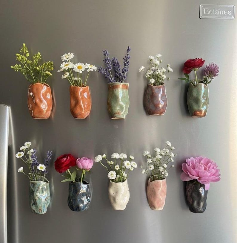 Cute mystery assorted wobbly Ceramic pot fridge magnet , mystery ceramic fridge magnet budvase, 5-6 cm, kitchen gift