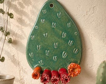 ceramic cactus wall hanging - ceramic cactus wall plaque, desert lover gifts , cottagecore decor, ceramic cactus wall tile
