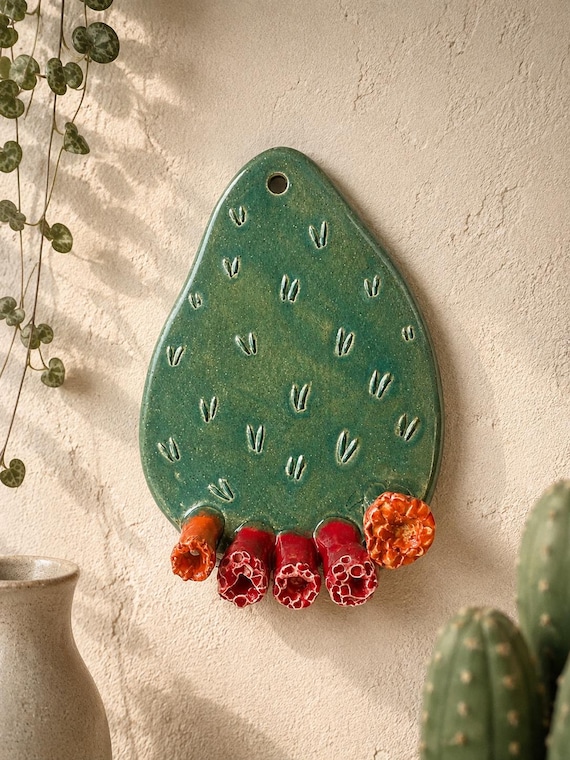 ceramic cactus wall hanging - ceramic cactus wall plaque, desert lover gifts , cottagecore decor, ceramic cactus wall tile