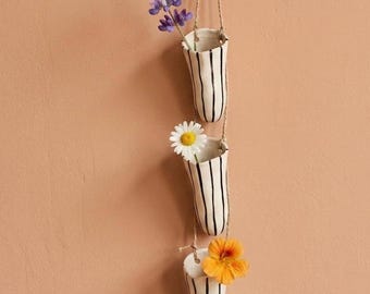Stripes ceramic wall hanging - 3 layered - ceramic wall vase