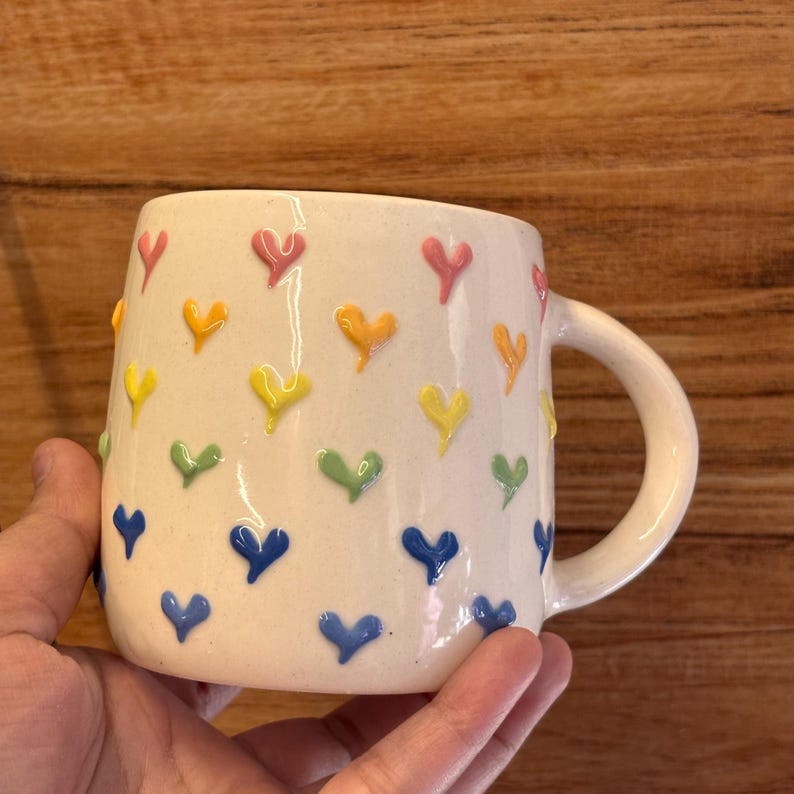 Tiny hearts 3D Handmade Ceramic Mug – 300ml Coffee Mug, Gifts for girlfriend, mommy gifts, kitchen finds image 14