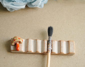 Mushroom Ceramic Brush Rest Rest | Handmade | Painter Supply | Desk Supply | Studio | Ceramic Art | Artist birthday Gift