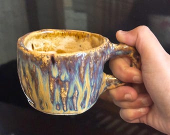 Drippy Ceramic coffee Mug , 200 ml ,  mocha coffee glaze  Rustic ceramic coffee mug handmade