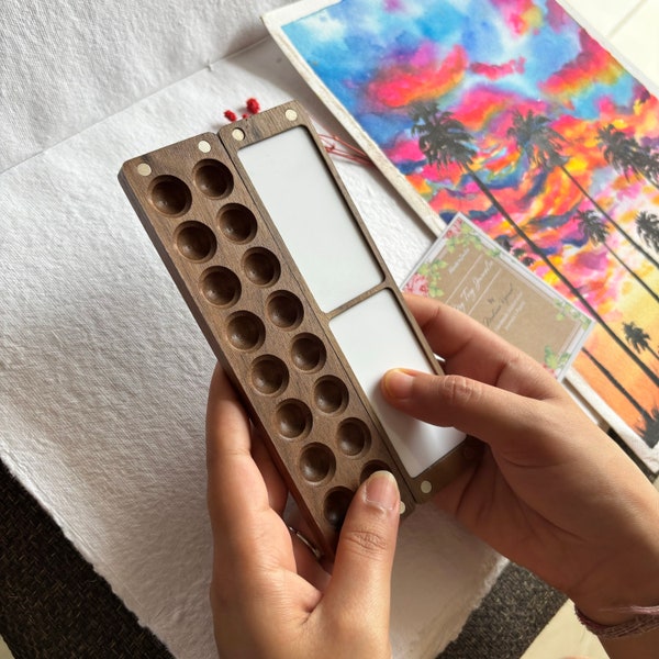 Walnut Watercolor Palette Box – Portable Travel Artist Kit