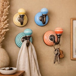 Solid striped Ceramic wall Hook, , Decorative Hook, Coat Hook, Unique Key Holder, Bathroom Hook, ceramic hook for lamps, platnters