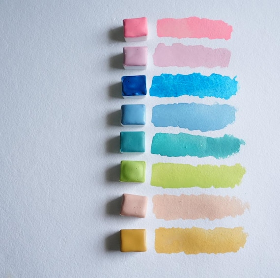 Handmade Pastel Watercolor Set – Summer Palette, 8 Half Pans