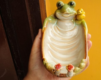Ceramic Frog Soap Dish, Froggy Duck Soap Holder, Trinket Tray (19 x 9 cm)