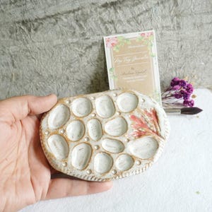 Speckled ceramic palette with floral impressions, organic paint palette, artist gift