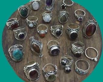 Mystery pack of 10 natural gemstone rings, hippie rings, wholesale rings, assorted rings grab bag, gift for girlfriend, boho rings