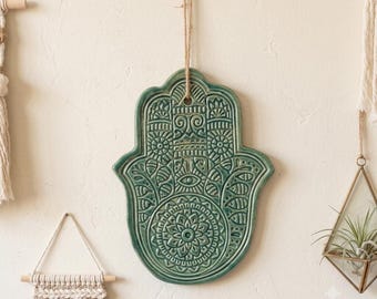 Ceramic  hamsa wall hanging, hamsa hanging, ceramic wall tile,  evil eye